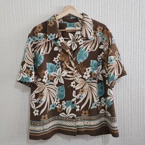 Vintage Alfred Dunner Plus Size Brown and Teal Hawaiian Print Boxy Top Size 20W